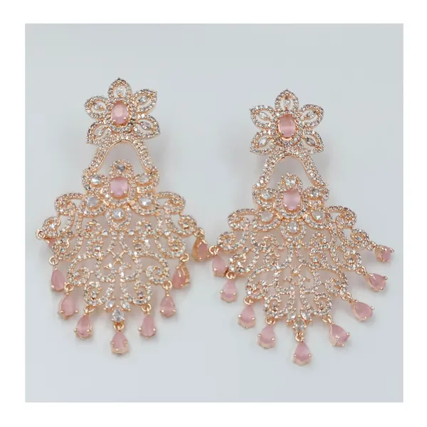 Exquisite_Rose_gold_polish_Pink_colour_Long_American_Diamond_Dangler_for_Women_&_Girls,_Stylish_Fashionable_bridal_earring