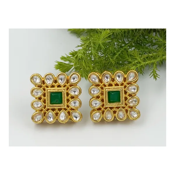 Dazzling_Green_colour_Petal_Shape_Kundan_Earring_for_Women_&_Girls,_Stylish,_Traditional_&_wedding_earrings