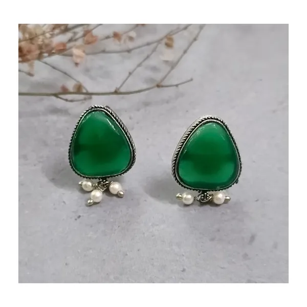 Pearl_drop_Green_Colour_Monalisa_stone_Triangular_shape_Oxidize_earrings_for_women_&_girls,_Stylish_earring