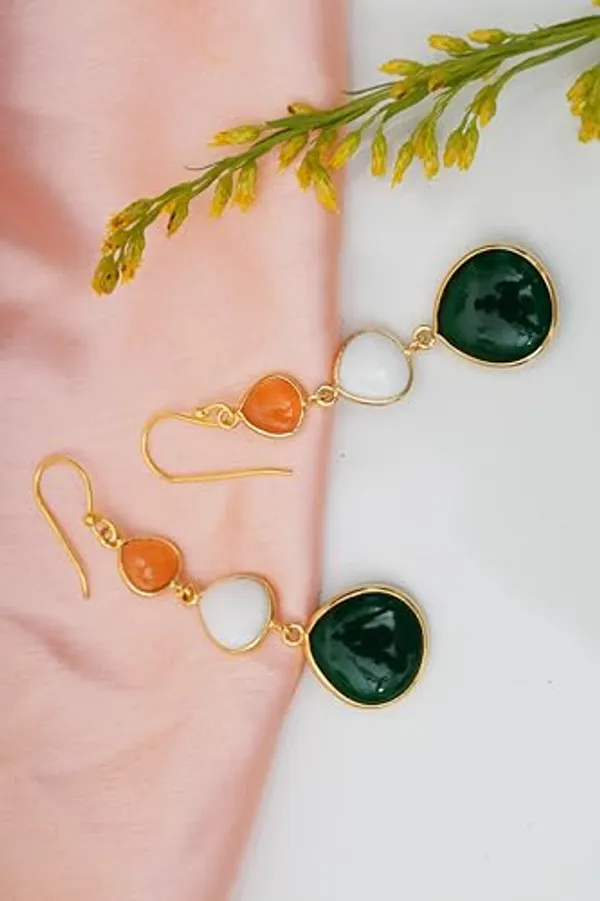 Tri_Color_Tricolor_Natural_Stone_Earring_With_High_Quality_Gold_Plating_For_Women,_Girl