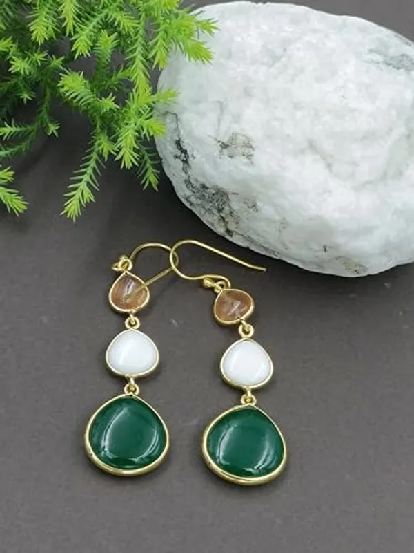 Tri_Color_Tricolor_Natural_Stone_Earring_With_High_Quality_Gold_Plating_For_Women,_Girl
