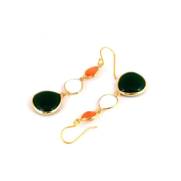 Tri_Color_Tricolor_Natural_Stone_Earring_With_High_Quality_Gold_Plating_For_Women,_Girl