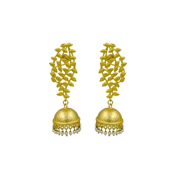 Leaf_&_branch_design_Pearl_drop_Gold_plated_long_Designer_jhumka_for_Girls_&_Women,_Stylish_Fashionable_traditional_jewellery