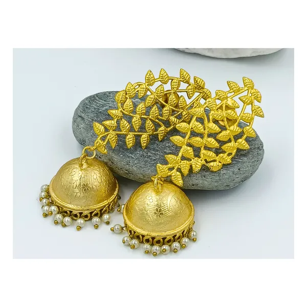 Leaf_&_branch_design_Pearl_drop_Gold_plated_long_Designer_jhumka_for_Girls_&_Women,_Stylish_Fashionable_traditional_jewellery