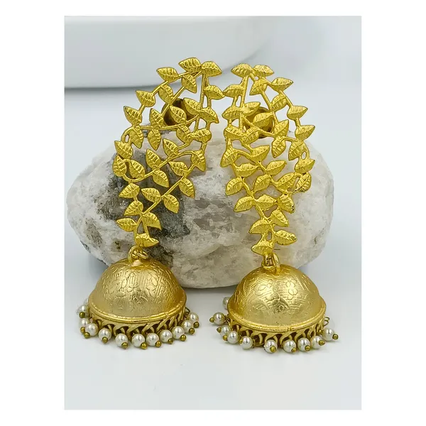 Leaf_&_branch_design_Pearl_drop_Gold_plated_long_Designer_jhumka_for_Girls_&_Women,_Stylish_Fashionable_traditional_jewellery