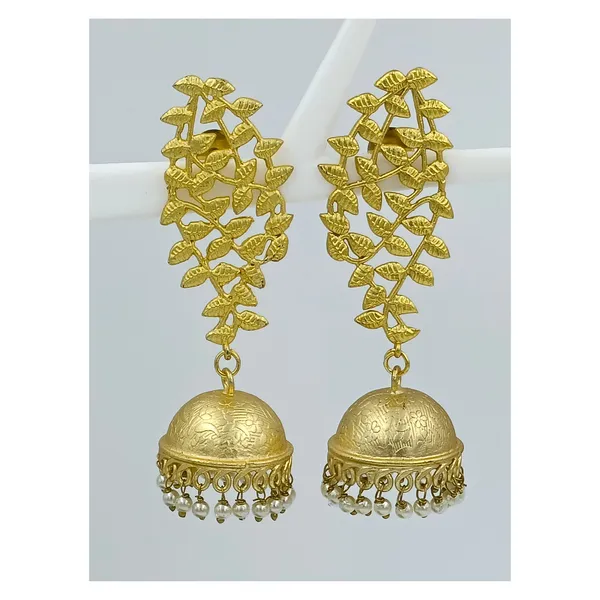 Leaf_&_branch_design_Pearl_drop_Gold_plated_long_Designer_jhumka_for_Girls_&_Women,_Stylish_Fashionable_traditional_jewellery