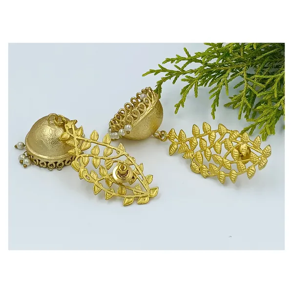 Leaf_&_branch_design_Pearl_drop_Gold_plated_long_Designer_jhumka_for_Girls_&_Women,_Stylish_Fashionable_traditional_jewellery