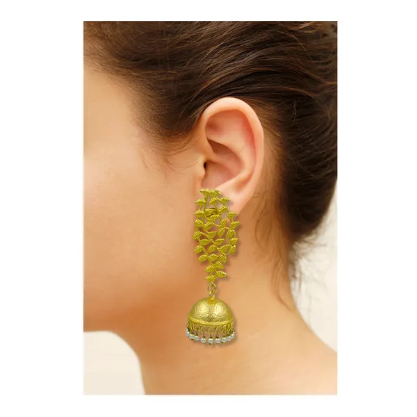 Leaf_&_branch_design_Pearl_drop_Gold_plated_long_Designer_jhumka_for_Girls_&_Women,_Stylish_Fashionable_traditional_jewellery