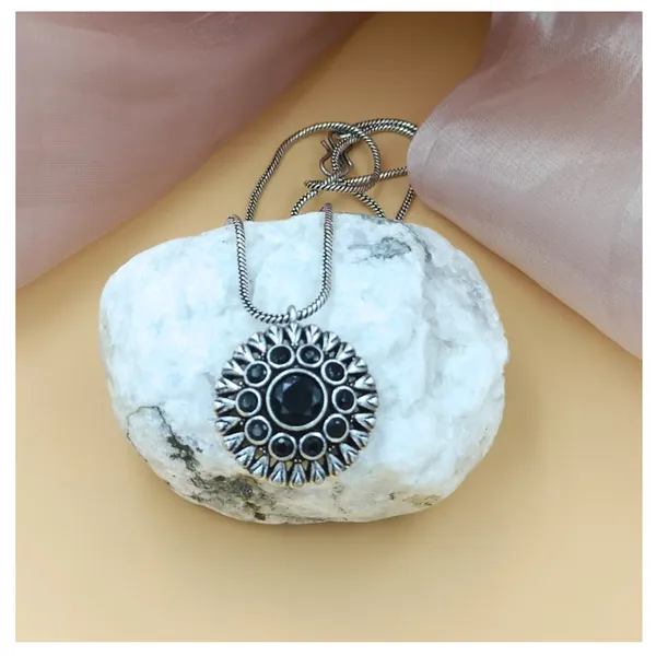 Black_Double_Layer_Floral_Design_Pendant_Chain_Set_With_Earrings_&_Ring_Studded_With_Black_Colour_Premium_Glass_Stone_For_Women_&_Girl