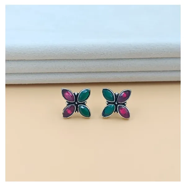 Simple_Floral_Petals_Design_Red_&_Green_Oxidised_Stud_for_women_&_girls,_Stylish_Fashionable_Earring