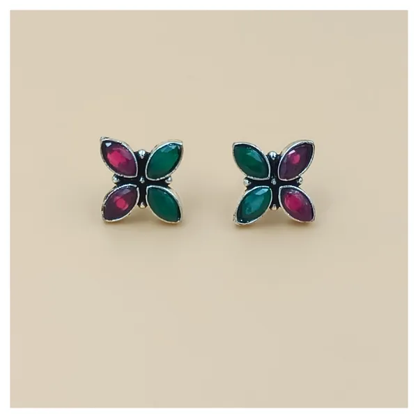 Simple_Floral_Petals_Design_Red_&_Green_Oxidised_Stud_for_women_&_girls,_Stylish_Fashionable_Earring