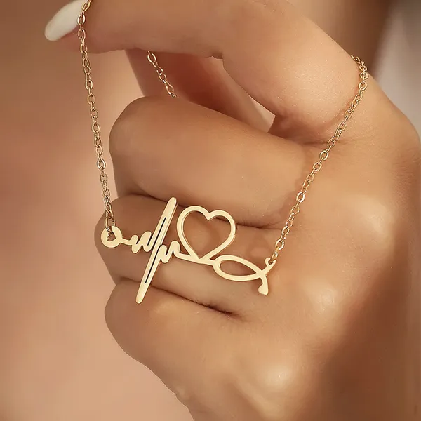 Gold_Electrocardiogram_Love_Titanium_Steel_Necklace_For_Women_&_Girls
