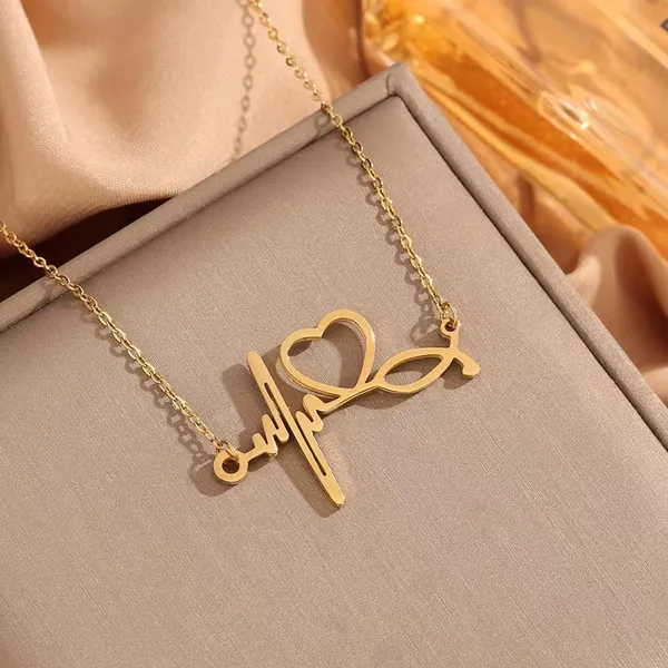 Gold_Electrocardiogram_Love_Titanium_Steel_Necklace_For_Women_&_Girls