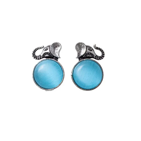 Elephant_Design_Circular_shape_Oxidized_Stud_with_aqua_blue_stone_for_Women_&_Girls,_Stylish_Fashionable_earrings
