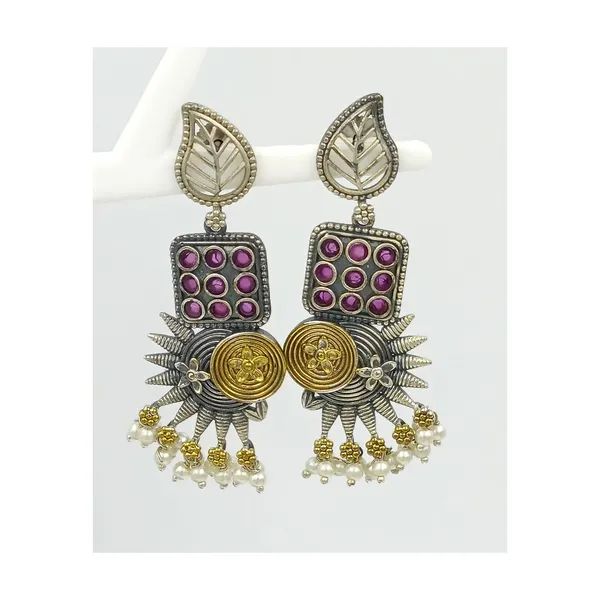 Red_Tribal_Design_Dual_Tone_German_Silver_Earring_For_Women_&_Girls
