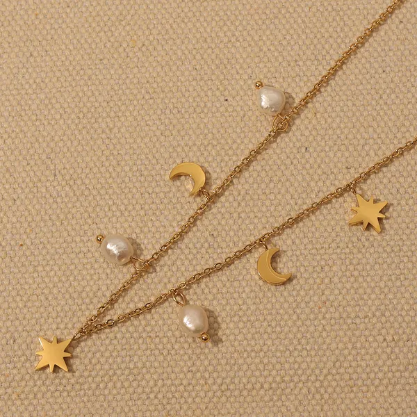 Charms_Style_pearl_fringe,_star_moon_Stainless_steel_necklace_Anti_Tarnish_Necklace_For_Girl_&_Women,_Stylish_fashionable_Western_Jewellery