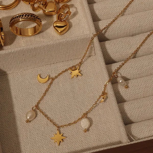 Charms_Style_pearl_fringe,_star_moon_Stainless_steel_necklace_Anti_Tarnish_Necklace_For_Girl_&_Women,_Stylish_fashionable_Western_Jewellery