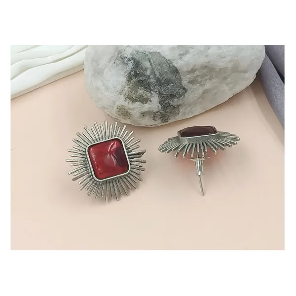 Stunning_Red_colour_Silver_Look-Alike_Sun_Raise_Design_Oxidised_Stud_For_Women_&_Girls,_Stylish_Fashionable_Traditional_Jewellery