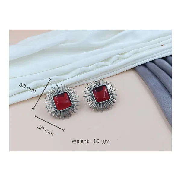 Stunning_Red_colour_Silver_Look-Alike_Sun_Raise_Design_Oxidised_Stud_For_Women_&_Girls,_Stylish_Fashionable_Traditional_Jewellery