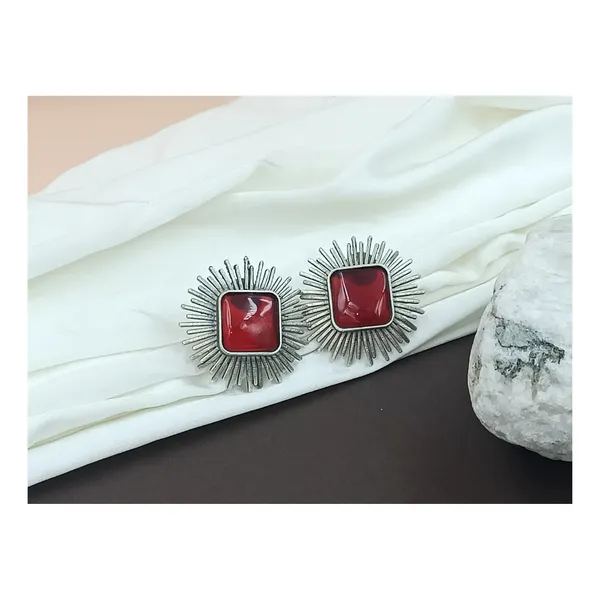 Stunning_Red_colour_Silver_Look-Alike_Sun_Raise_Design_Oxidised_Stud_For_Women_&_Girls,_Stylish_Fashionable_Traditional_Jewellery