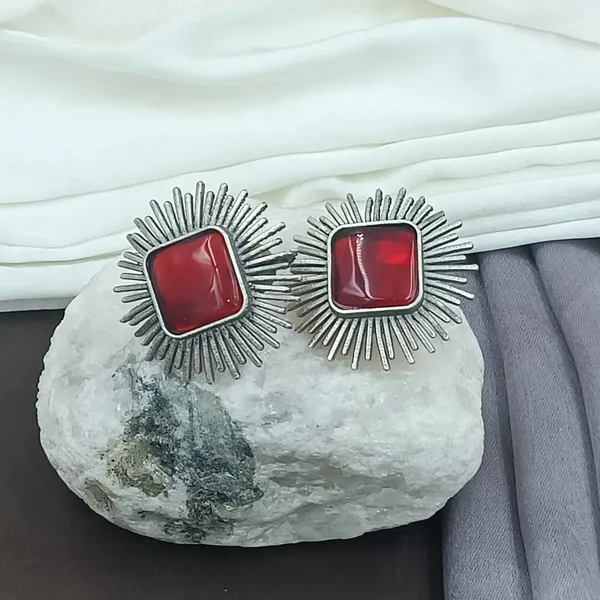 Stunning_Red_colour_Silver_Look-Alike_Sun_Raise_Design_Oxidised_Stud_For_Women_&_Girls,_Stylish_Fashionable_Traditional_Jewellery