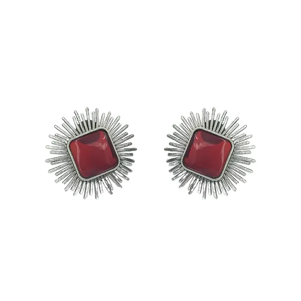 Stunning_Red_colour_Silver_Look-Alike_Sun_Raise_Design_Oxidised_Stud_For_Women_&_Girls,_Stylish_Fashionable_Traditional_Jewellery