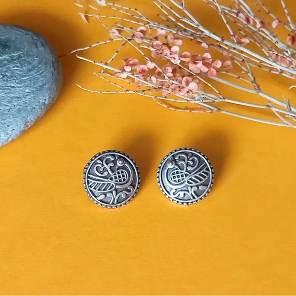 Beautiful_tribal_style_Self_carved_Peacock_motif_Circular_shape_oxidised_Earrings_For_Women_&_Girls_|_Stylish_&_Fashionable_Earing