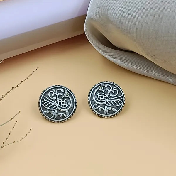 Beautiful_tribal_style_Self_carved_Peacock_motif_Circular_shape_oxidised_Earrings_For_Women_&_Girls_|_Stylish_&_Fashionable_Earing