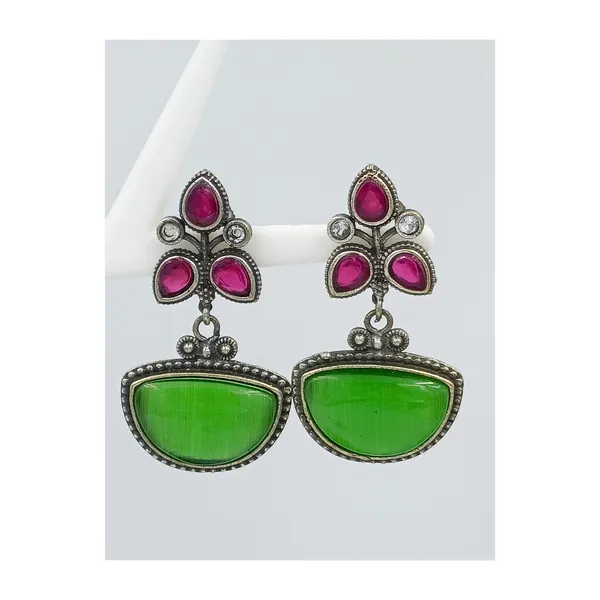 Pink_&_green_Leaf_shape_Oxidized_Dangler_for_Women_&_Girls,_Stylish,_Fashionable_Earring
