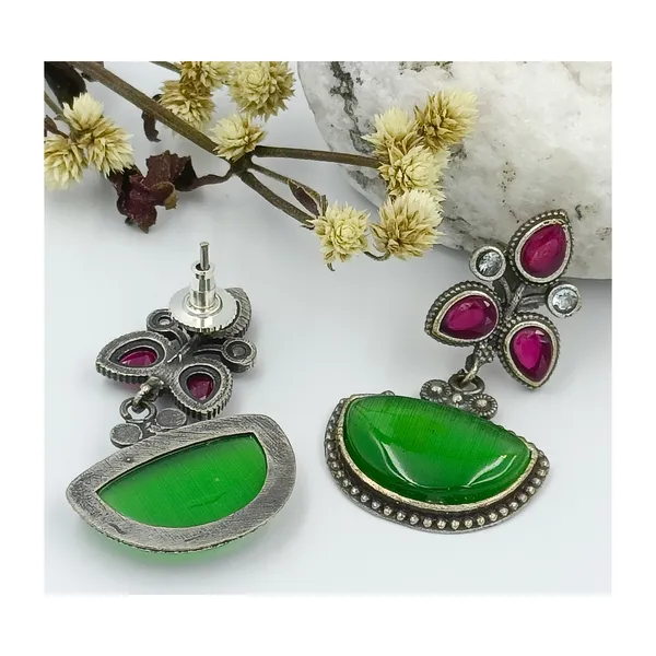Pink_&_green_Leaf_shape_Oxidized_Dangler_for_Women_&_Girls,_Stylish,_Fashionable_Earring