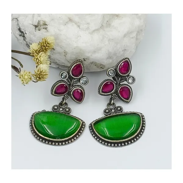 Pink_&_green_Leaf_shape_Oxidized_Dangler_for_Women_&_Girls,_Stylish,_Fashionable_Earring
