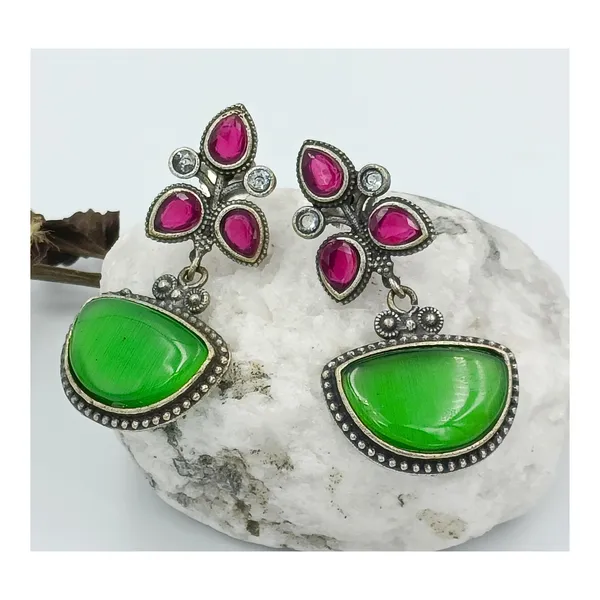 Pink_&_green_Leaf_shape_Oxidized_Dangler_for_Women_&_Girls,_Stylish,_Fashionable_Earring