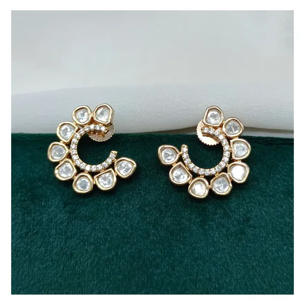 Shinning_gold_plated_Cubic_Zirconia_studded_traditional_Moon_Shape_Polki_Kundan_earrings_for_women_&_girls
