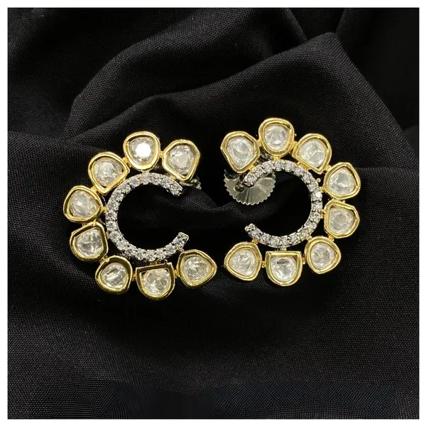 Shinning_gold_plated_Cubic_Zirconia_studded_traditional_Moon_Shape_Polki_Kundan_earrings_for_women_&_girls