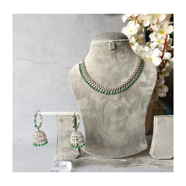 Dazzling_White_&_Green_AD_Necklace_Set_with_beutiful_Jhumka_for_Women_&_Girls,_Wedding_jewellery,_Traditional_Jewellery