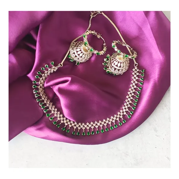 Dazzling_White_&_Green_AD_Necklace_Set_with_beutiful_Jhumka_for_Women_&_Girls,_Wedding_jewellery,_Traditional_Jewellery