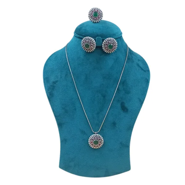 Green_&_Red_Double_Layer_Floral_Design_Oxidized_Pendant_Chain_Set_for_Women_&_Girls