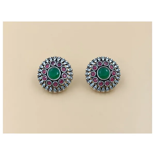 Green_&_Red_Double_Layer_Floral_Design_Oxidized_Pendant_Chain_Set_for_Women_&_Girls