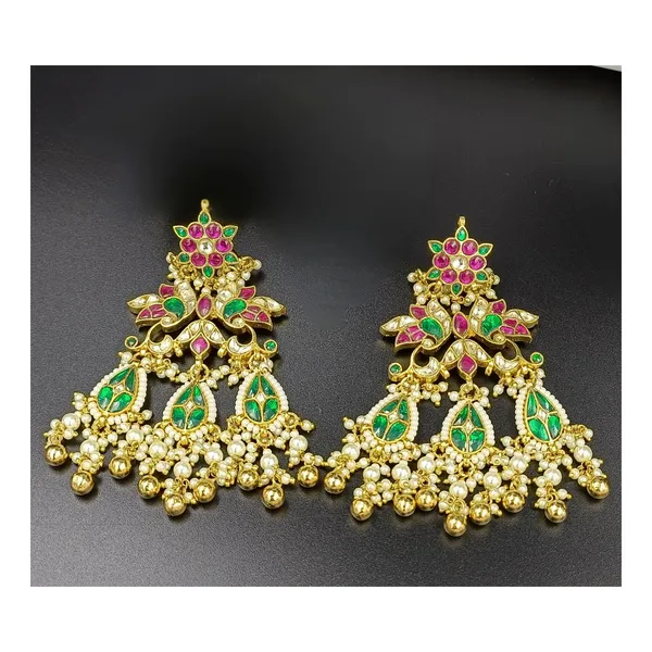 Luxury_High_Quality_gold_Plating_Vibrant_Ahmedabadi_Paachi_Kundan_Earring_for_Women,_Wedding_Jewellery