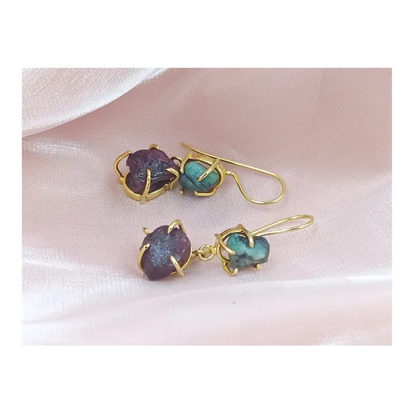 Natural_Rough_Stone_Ruby_and_Emerald_Earrings_for_women_&_Girls,_Stylish_western_jewellery