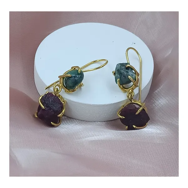 Natural_Rough_Stone_Ruby_and_Emerald_Earrings_for_women_&_Girls,_Stylish_western_jewellery