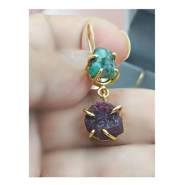 Natural_Rough_Stone_Ruby_and_Emerald_Earrings_for_women_&_Girls,_Stylish_western_jewellery