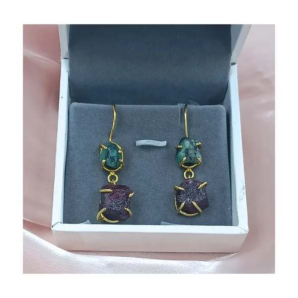 Natural_Rough_Stone_Ruby_and_Emerald_Earrings_for_women_&_Girls,_Stylish_western_jewellery