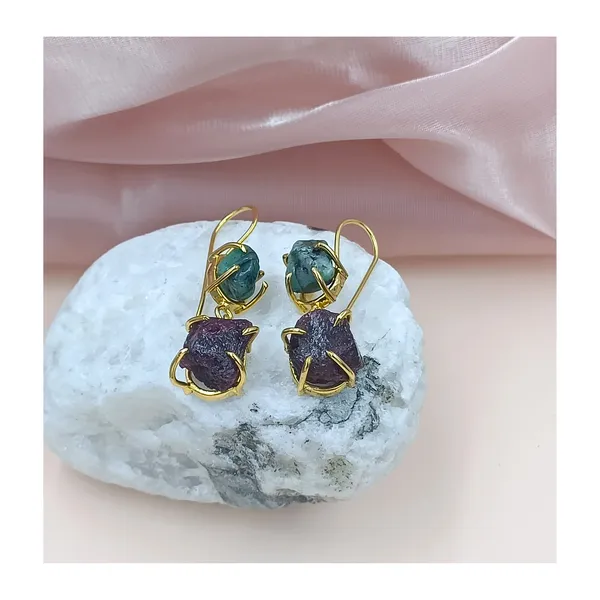 Natural_Rough_Stone_Ruby_and_Emerald_Earrings_for_women_&_Girls,_Stylish_western_jewellery