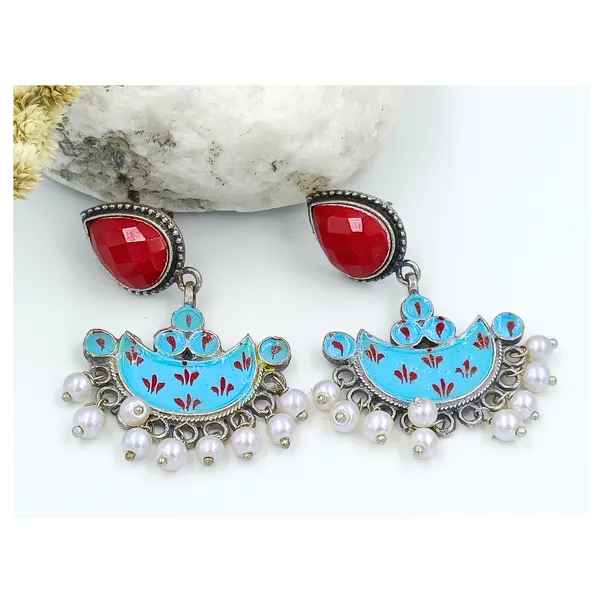 Sky_Blue_Chandbali_Style_Hand_Painted_Oxidized_Dangler_For_Womens/_Girls