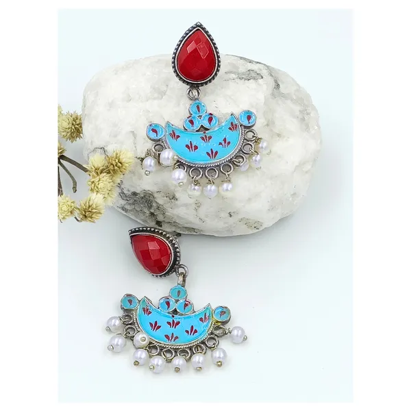 Sky_Blue_Chandbali_Style_Hand_Painted_Oxidized_Dangler_For_Womens/_Girls