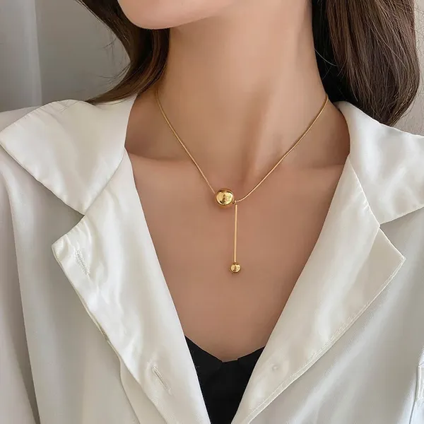Gold_Ball_Titanium_Steel_Pendant_Chain_Necklace_For_Women_&_Girls,_Stylish_Fashionable_Western_Necklace