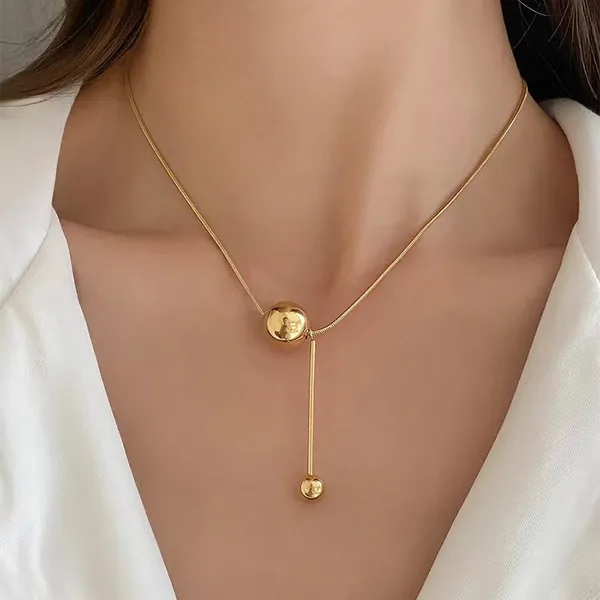 Gold_Ball_Titanium_Steel_Pendant_Chain_Necklace_For_Women_&_Girls,_Stylish_Fashionable_Western_Necklace