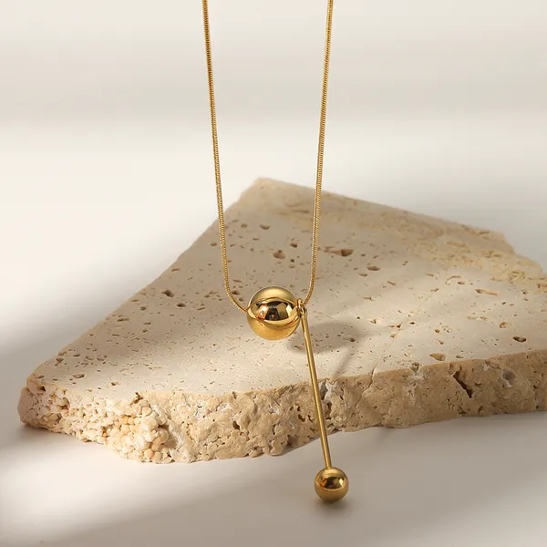 Gold_Ball_Titanium_Steel_Pendant_Chain_Necklace_For_Women_&_Girls,_Stylish_Fashionable_Western_Necklace