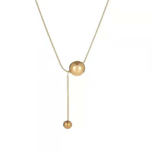 Gold_Ball_Titanium_Steel_Pendant_Chain_Necklace_For_Women_&_Girls,_Stylish_Fashionable_Western_Necklace